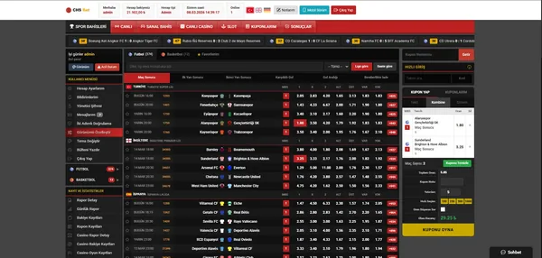 Kiralık bahis sitesi bülten sayfası - maç listesi ve bahis oranları ekran görüntüsü