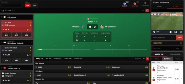 Canlı bahis sayfası - anlık oranlar, canlı skor ve maç yayını ekran görüntüsü