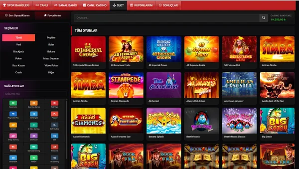Bahis sitesi casino ve slot oyunları sayfası ekran görüntüsü