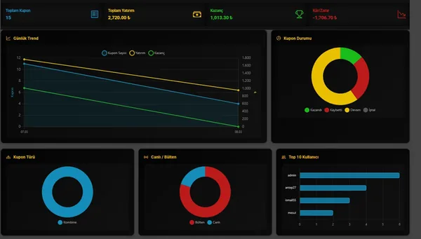 Kasa paneli dashboard - finansal grafikler ve raporlama ekran görüntüsü